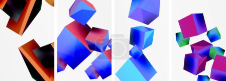 Flying 3d shapes, cubes and other geometric elements background design for wallpaper, business card, cover, poster, banner, brochure, header, website