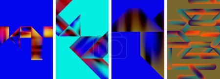 Ilustración de Conjunto de carteles geométricos de colores: formas redondas y círculos con degradados de color fluidos. Fondos abstractos para el fondo de pantalla, tarjeta de visita, cubierta, cartel, pancarta, folleto, encabezado, sitio web - Imagen libre de derechos