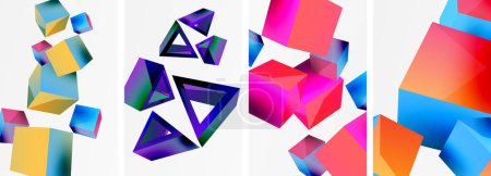 Illustration for Flying 3d shapes, cubes and other geometric elements background design for wallpaper, business card, cover, poster, banner, brochure, header, website - Royalty Free Image