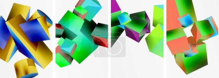 Ilustración de Volar formas 3d, cubos y otros elementos geométricos de diseño de fondo para el papel pintado, tarjeta de visita, cubierta, cartel, pancarta, folleto, encabezado, sitio web - Imagen libre de derechos