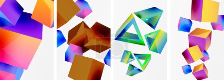 Illustration for Composition of 3d cubes and other geometric elements background design for wallpaper, business card, cover, poster, banner, brochure, header, website - Royalty Free Image