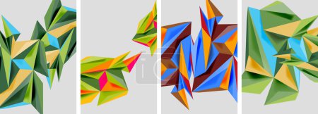 Téléchargez les illustrations : Ensemble d'affiches abstraites de motif triangle mosaïque. Illustration vectorielle pour papier peint, bannière, fond, carte, illustration de livre, page de destination - en licence libre de droit