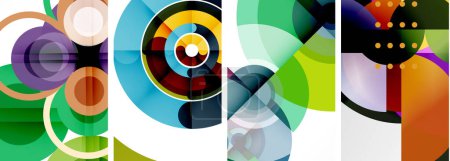Illustration for Charming geometric abstract posters. Mesmerizing set of circles, each design a harmonious blend of form and color. Elevate your design with modern, visually striking art - Royalty Free Image