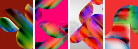 Illustration for Set of colorful geometric posters - round shapes and circles with fluid color gradients. Abstract backgrounds for wallpaper, business card, cover, poster, banner, brochure, header, website - Royalty Free Image