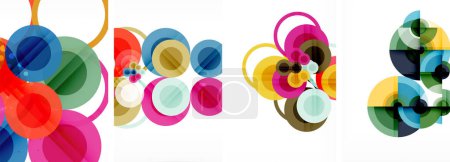 Téléchargez les illustrations : Ensemble de cercles géométriques affiches abstraites. Fonds d'écran abstraits pour papier peint, carte de visite, couverture, affiche, bannière, brochure, en-tête, site Web - en licence libre de droit