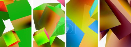 Téléchargez les illustrations : Composition de cubes 3D et d'autres éléments géométriques conception de fond pour papier peint, carte de visite, couverture, affiche, bannière, brochure, en-tête, site Web - en licence libre de droit
