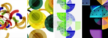 Illustration for World of geometric elegance with abstract circle poster set. Circles intertwine in a symphony of shapes and colors, offering a contemporary visual feast for your design - Royalty Free Image