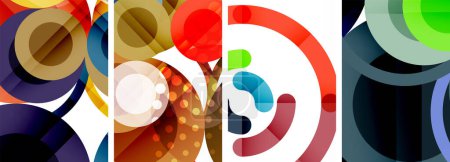 Illustration for Charming geometric abstract posters. Mesmerizing set of circles, each design a harmonious blend of form and color. Elevate your design with modern, visually striking art - Royalty Free Image