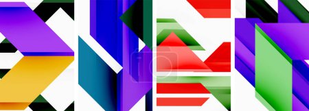 Téléchargez les illustrations : Ensemble d'affiche abstraite géométrique colorée lumineuse - en licence libre de droit