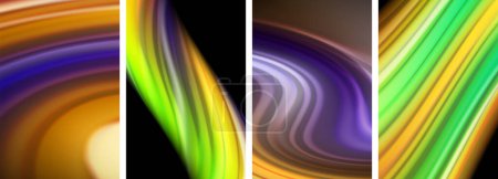 Illustration for Rainbow color liquid. Wave lines poster set for wallpaper, business card, cover, poster, banner, brochure, header, website - Royalty Free Image