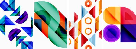Ilustración de Brillante colorido geométrico abstracto cartel fondo conjunto - Imagen libre de derechos
