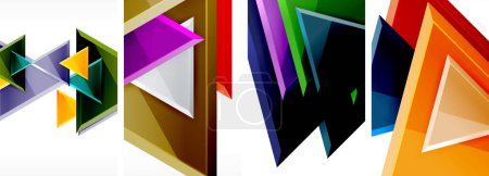 Téléchargez les illustrations : Ensemble d'affiches géométriques triangles brillants pour papier peint, carte de visite, couverture, affiche, bannière, brochure, en-tête, site Web - en licence libre de droit