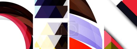 Ilustración de Carteles vectoriales: fondos geométricos abstractos minimalistas, con círculos, líneas y triángulos en un diseño limpio y moderno - Imagen libre de derechos