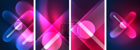 Illustration for Abstract composition. Aglow in neon hues against the dark, radiating energy and allure, a captivating spectacle of vibrant luminescence - Royalty Free Image