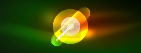 Ilustración de El diseño abstracto pulsa con efectos de luz brillante de neón, arrojando un brillo fascinante en la oscuridad, cautivando al ojo con su energía vibrante. Círculos de vidrio neón efectos de luz brillante - Imagen libre de derechos