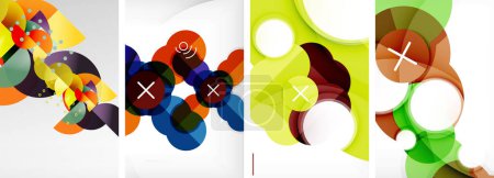 Illustration for World of geometric elegance with abstract circle poster set. Circles intertwine in a symphony of shapes and colors, offering a contemporary visual feast for your design - Royalty Free Image
