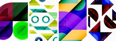 Illustration for Bright colorful geometric abstract poster background set - Royalty Free Image