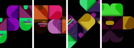 Geometric colorful poster backgrounds with squares and circles
