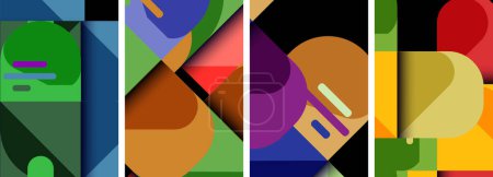 Ilustración de Fondos geométricos de carteles coloridos con cuadrados y círculos - Imagen libre de derechos