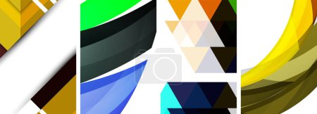 Ilustración de Carteles vectoriales: fondos geométricos abstractos minimalistas, con círculos, líneas y triángulos en un diseño limpio y moderno - Imagen libre de derechos