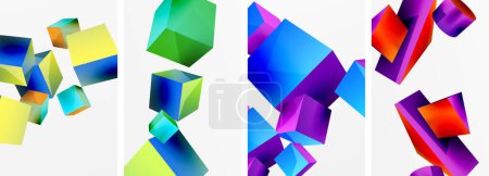 Téléchargez les photos : Flying 3D formes, cubes et autres éléments géométriques conception de fond pour papier peint, carte de visite, couverture, affiche, bannière, brochure, en-tête, site Web - en image libre de droit