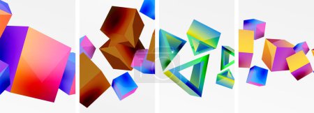 Ilustración de Composición de cubos 3d y otros elementos geométricos de diseño de fondo para papel pintado, tarjeta de visita, cubierta, póster, pancarta, folleto, encabezado, sitio web - Imagen libre de derechos