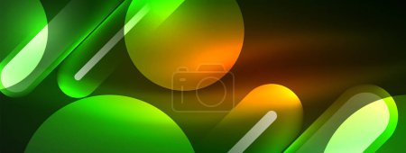 Illustration for Abstract design pulsates with neon glowing light effects, casting an entrancing glow in the darkness, captivating the eye with its vibrant energy. Glass circles neon glowing light effects - Royalty Free Image