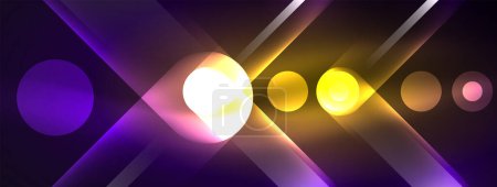 Illustration for Abstract design pulsates with neon glowing light effects, casting an entrancing glow in the darkness, captivating the eye with its vibrant energy. Glass circles neon glowing light effects - Royalty Free Image