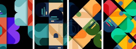 Illustration for Geometric colorful poster backgrounds with squares and circles - Royalty Free Image
