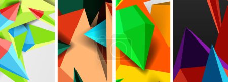 Illustration for Set of triangle geometric low poly 3d shapes posters - Royalty Free Image