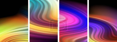 Ilustración de Líquido de color arco iris. Conjunto de póster de líneas de onda para papel pintado, tarjeta de visita, cubierta, póster, pancarta, folleto, encabezado, sitio web - Imagen libre de derechos