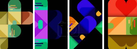 Fond d'affiche géométrique coloré avec des carrés et des cercles