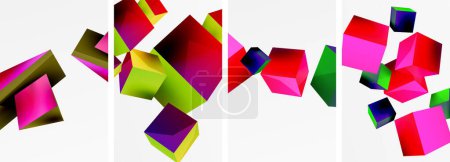 Flying 3D formes, cubes et autres éléments géométriques conception de fond pour papier peint, carte de visite, couverture, affiche, bannière, brochure, en-tête, site Web