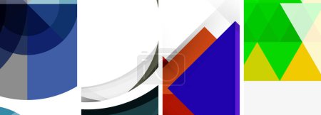 Illustration for Vector posters - minimalist geometric abstract backgrounds, featuring circles, lines, and triangles in clean, modern design - Royalty Free Image