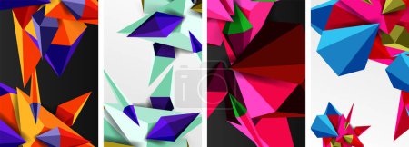 Téléchargez les illustrations : Ensemble d'affiches géométriques triangle bas poly 3d formes - en licence libre de droit
