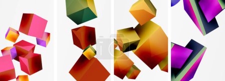 Photo for Flying 3d shapes, cubes and other geometric elements background design for wallpaper, business card, cover, poster, banner, brochure, header, website - Royalty Free Image
