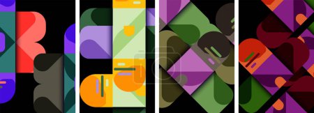 Ilustración de Fondos geométricos de carteles coloridos con cuadrados y círculos - Imagen libre de derechos