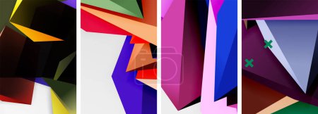 Téléchargez les illustrations : Trendy low poly formes triangulaires 3D et autres éléments géométriques dessins d'arrière-plan pour papier peint, carte de visite, couverture, affiche, bannière, brochure, en-tête, site Web - en licence libre de droit