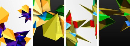 Illustration for Set of triangle geometric low poly 3d shapes posters - Royalty Free Image