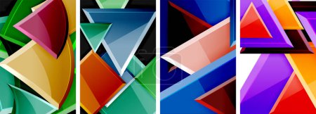 Ilustración de Juego de pósters geométricos triángulos brillantes para papel pintado, tarjeta de visita, cubierta, póster, pancarta, folleto, encabezado, sitio web - Imagen libre de derechos