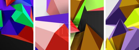 Téléchargez les illustrations : Ensemble d'affiches de concepts abstraits triangulaires avec dessins géométriques minimes - en licence libre de droit