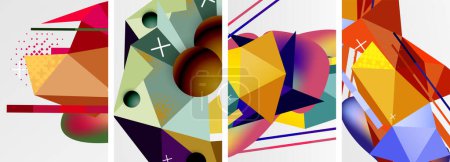 Ilustración de Elementos geométricos en conjunto de composición de póster abstracto. Ilustración vectorial para fondo de pantalla, Banner, Fondo, Tarjeta, Ilustración de libros, landing page - Imagen libre de derechos