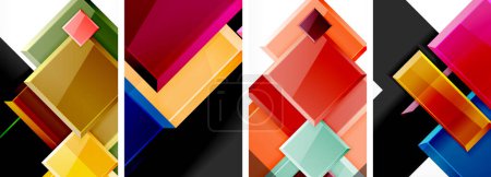 Illustration for Color glass glossy square composition poster set for wallpaper, business card, cover, poster, banner, brochure, header, website - Royalty Free Image
