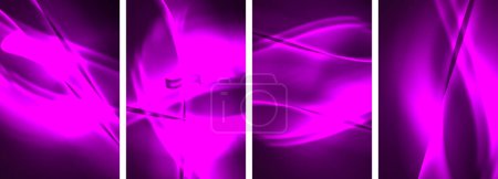 Ilustración de Neon Lines Waves. Abstract Background Poster Collection. Captivadora variedad de diseños vibrantes, pulsando con energía dinámica contra un telón de fondo oscuro. Explora el fascinante encanto de las olas de neón - Imagen libre de derechos