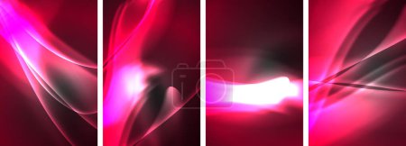 Illustration for Neon Lines Waves Abstract Background Poster Collection for wallpaper, business card, cover, poster, banner, brochure, header, website - Royalty Free Image