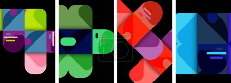 Geometric colorful poster backgrounds with squares and circles
