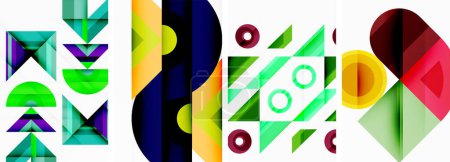 Téléchargez les illustrations : Ensemble d'affiche abstraite géométrique colorée lumineuse - en licence libre de droit