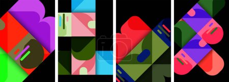 Téléchargez les illustrations : Fond d'affiche géométrique coloré avec des carrés et des cercles - en licence libre de droit