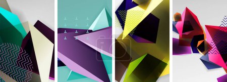 Téléchargez les illustrations : Trendy low poly formes triangulaires 3D et autres éléments géométriques dessins d'arrière-plan pour papier peint, carte de visite, couverture, affiche, bannière, brochure, en-tête, site Web - en licence libre de droit