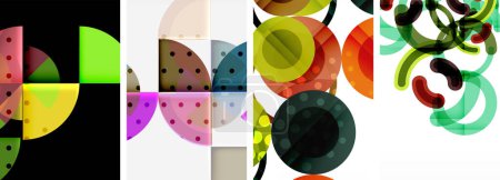 Téléchargez les illustrations : Charmantes affiches abstraites géométriques. Ensemble fascinant de cercles, chaque conception un mélange harmonieux de forme et de couleur. Élevez votre design avec un art moderne et frappant visuellement - en licence libre de droit